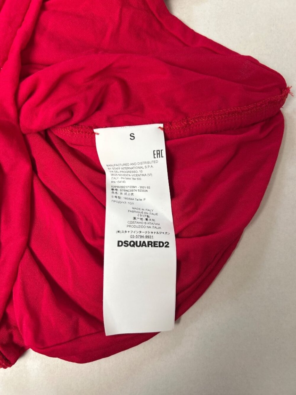 DSQUARED2 Spaghetti Strap Ruched Body Contour Top Bright Red Size Small NWT - Picture 6 of 6